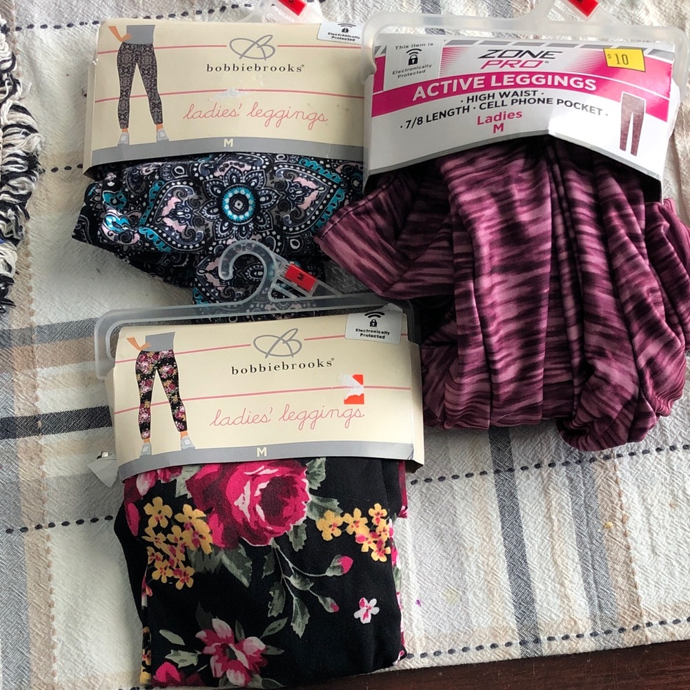 Bobbie Brooks womens Floral & Patterned Leggings Bundle - Pink, Purple, Black